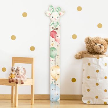 Wooden height chart for kids - Watercolour balloon little sheep with custom name