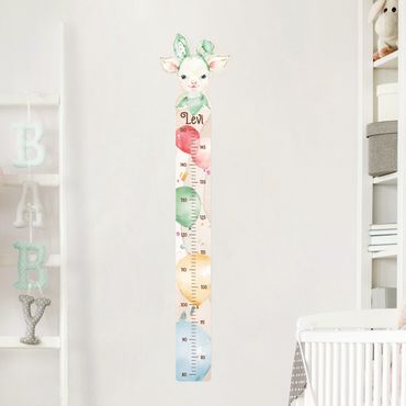 Wall sticker height chart for kids - Watercolour balloon little sheep with custom name