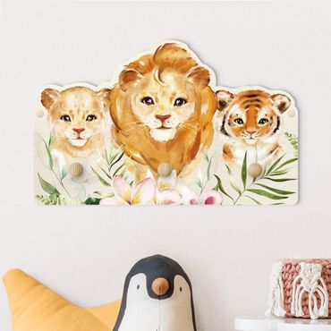 Coat rack for children - Watercolour Big Cats Tiger Lion