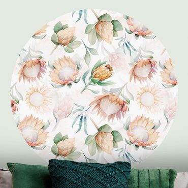 Self-adhesive round wallpaper - Watercolour Sunflowers