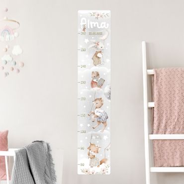 Wall sticker height chart for kids - Watercolour Animals - To the stars with custom name