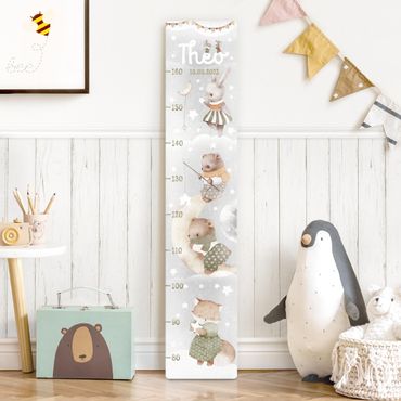 Wooden height chart for kids - Watercolour Animals - To the moon with custom name