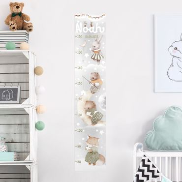 Wall sticker height chart for kids - Watercolour Animals - To the moon with custom name