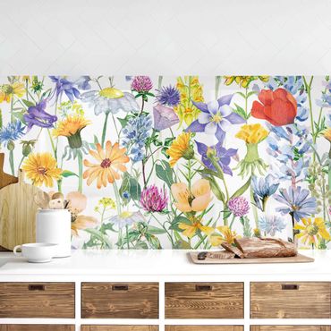 Kitchen wall cladding - Watercolour Flower Meadow