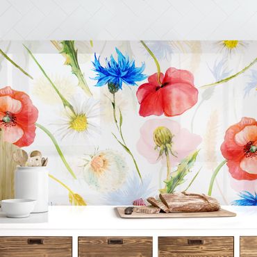 Kitchen wall cladding - Watercolour Wild Flowers With Poppies