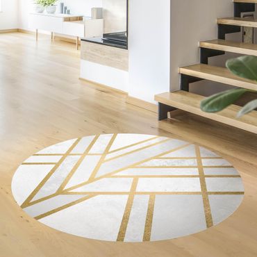 Vinyl Floor Mat round - Art Deco Geometry White Gold