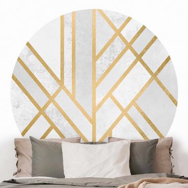 Self-adhesive round wallpaper - Art Deco Geometry White Gold
