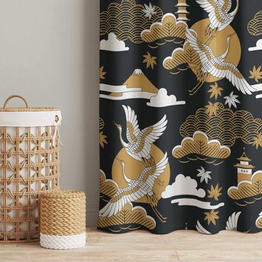 Curtain - Asian Pattern With Cranes In Autumn