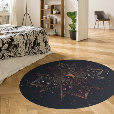 Vinyl Floor Mat round - Astrology Moon Magic Blue Gold