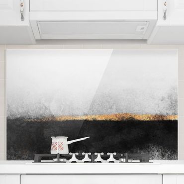 Glass Splashback - Abstract Golden Horizon Black And White - Landscape 2:3