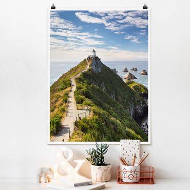 Poster nature & landscape - Nugget Point Lighthouse And Sea New Zealand