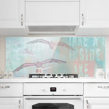 Glass Splashback - Shabby Chic Collage - Seagulls - Panoramic