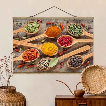 Fabric print with poster hangers - Spices On Wooden Spoon