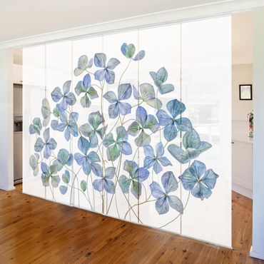 Sliding panel curtains set - Blue Hydrangea Flowers