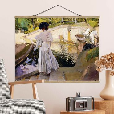 Fabric print with poster hangers - Joaquin Sorolla - Maria Looking At The Fishes, Granja