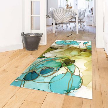 Vinyl Floor Mat - Flower Facets In Watercolour  - Landscape Format 2:1