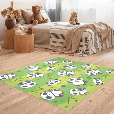 Vinyl Floor Mat - Cute Panda On Green Meadow - Square Format 1:1