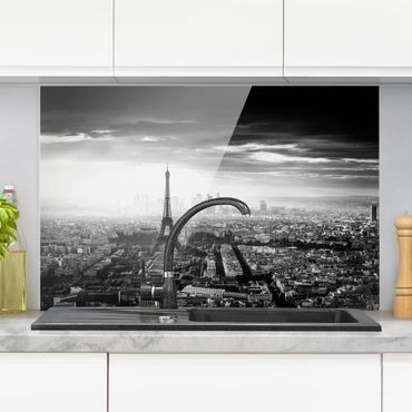 Glass Splashback - The Eiffel Tower From Above In Black And White - Landscape 2:3