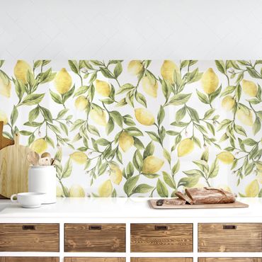 Kitchen wall cladding - Fruity Lemons With Leaves