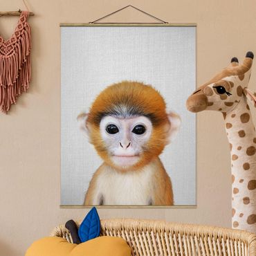 Fabric print with poster hangers - Baby Monkey Anton - Portrait format 3:4