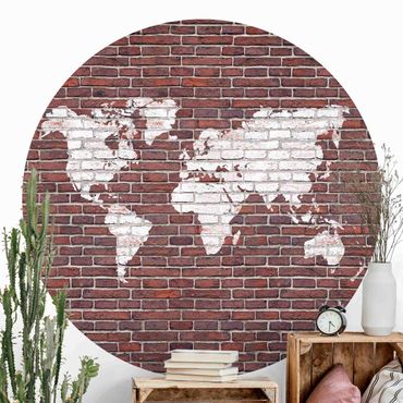 Self-adhesive round wallpaper - Brick World Map