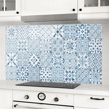 Glass Splashback - Pattern Tiles Blue White - Landscape 1:2