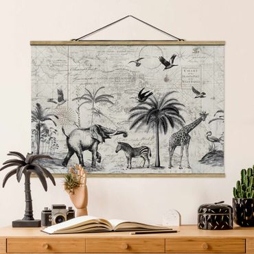 Fabric print with poster hangers - Vintage Collage - Exotic Map