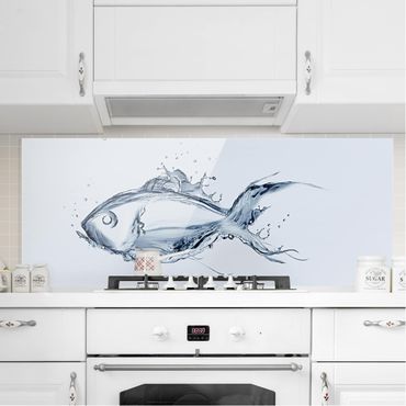 Glass Splashback - Liquid Silver Fish - Panoramic