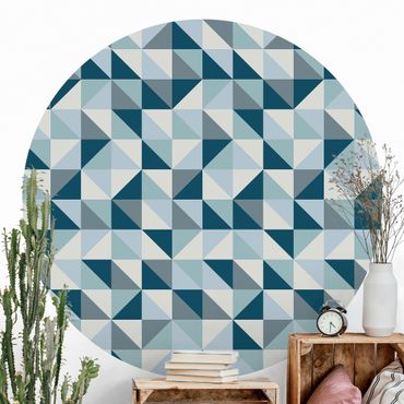 Self-adhesive round wallpaper - Blue Triangle Pattern