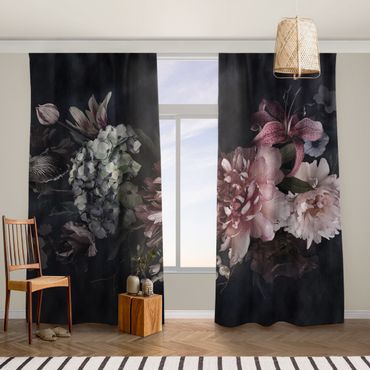 Curtain - Flowers With Fog On Black