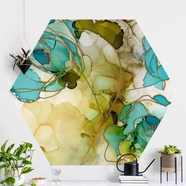 Self-adhesive hexagonal pattern wallpaper - Flower Facets In Watercolour