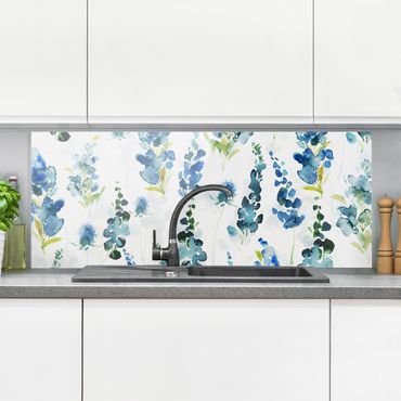 Splashback - Magnificent Flowers In Blue - Panorama 1:1