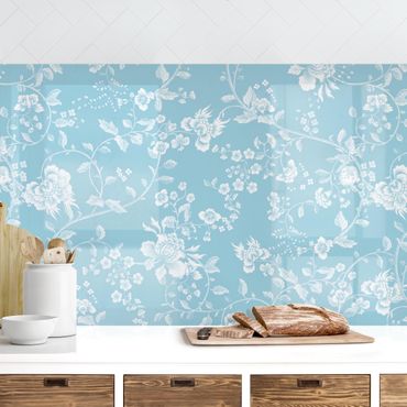 Kitchen wall cladding - Flower Tendrils On Blue II