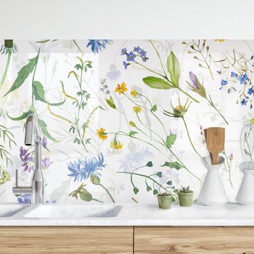 Kitchen wall cladding - Flower Meadow In Watercolour