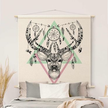 Tapestry - Boho Reindeer With Feathers