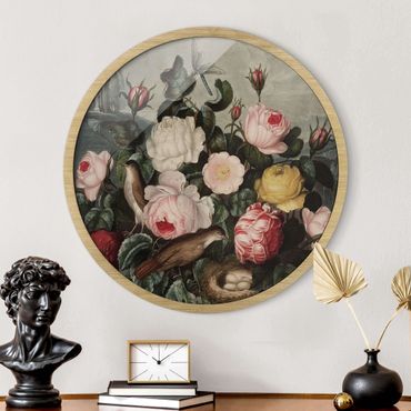 Circular framed print - Botany Vintage Illustration Of Roses
