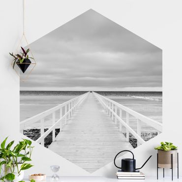 Self-adhesive hexagonal pattern wallpaper - Bridge In Sweden Black And White