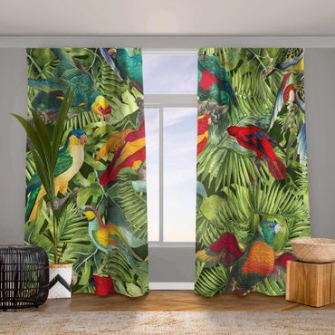 Curtain - Colourful Collage - Parrots In The Jungle