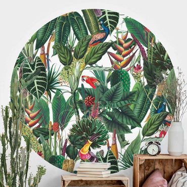 Self-adhesive round wallpaper - Colourful Tropical Rainforest Pattern