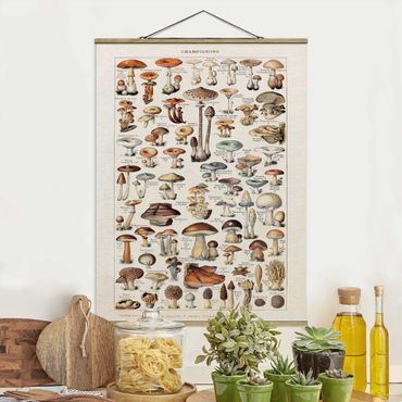 Fabric print with poster hangers - Vintage Board Mushrooms