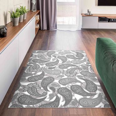 Vinyl Floor Mat - Boho Mandala Pattern In Grey - Landscape Format 3:2