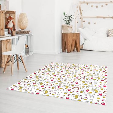 Vinyl Floor Mat - Unicorns And Sweets In Yellow And Red - Square Format 1:1
