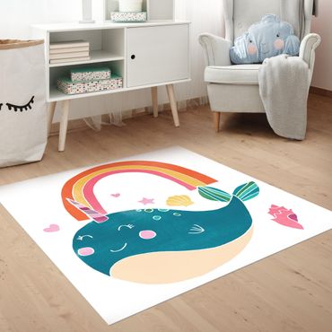 Vinyl Floor Mat - Cheerful Narwhal l - Square Format 1:1
