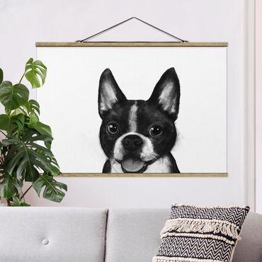 Fabric print with poster hangers - Illustration Dog Boston Black And White Painting