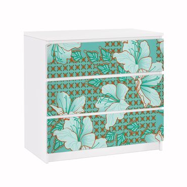 Adhesive film for furniture IKEA - Malm chest of 3x drawers - Oriental Flower Pattern