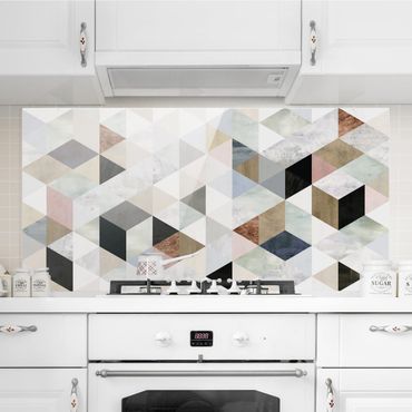 Glass Splashback - Watercolor Mosaic With Triangles I - Landscape 1:2