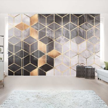 Sliding panel curtain - Black And White Golden Geometry