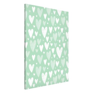 Magnetic memo board - Small And Big Drawn White Hearts On Green