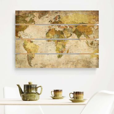 Print on wood - World map