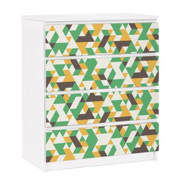Adhesive film for furniture IKEA - Malm chest of 4x drawers - No.RY34 Green Triangles